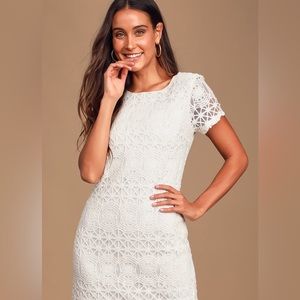 ✨NWT✨ Lulus Love You For Eternity White Lace Shift Dress - S